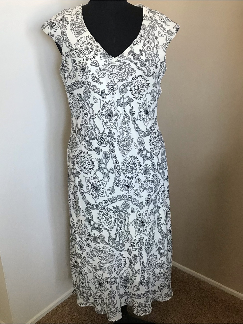 Women's Floral Paisley Cream & Black Dress Sz 8 lined